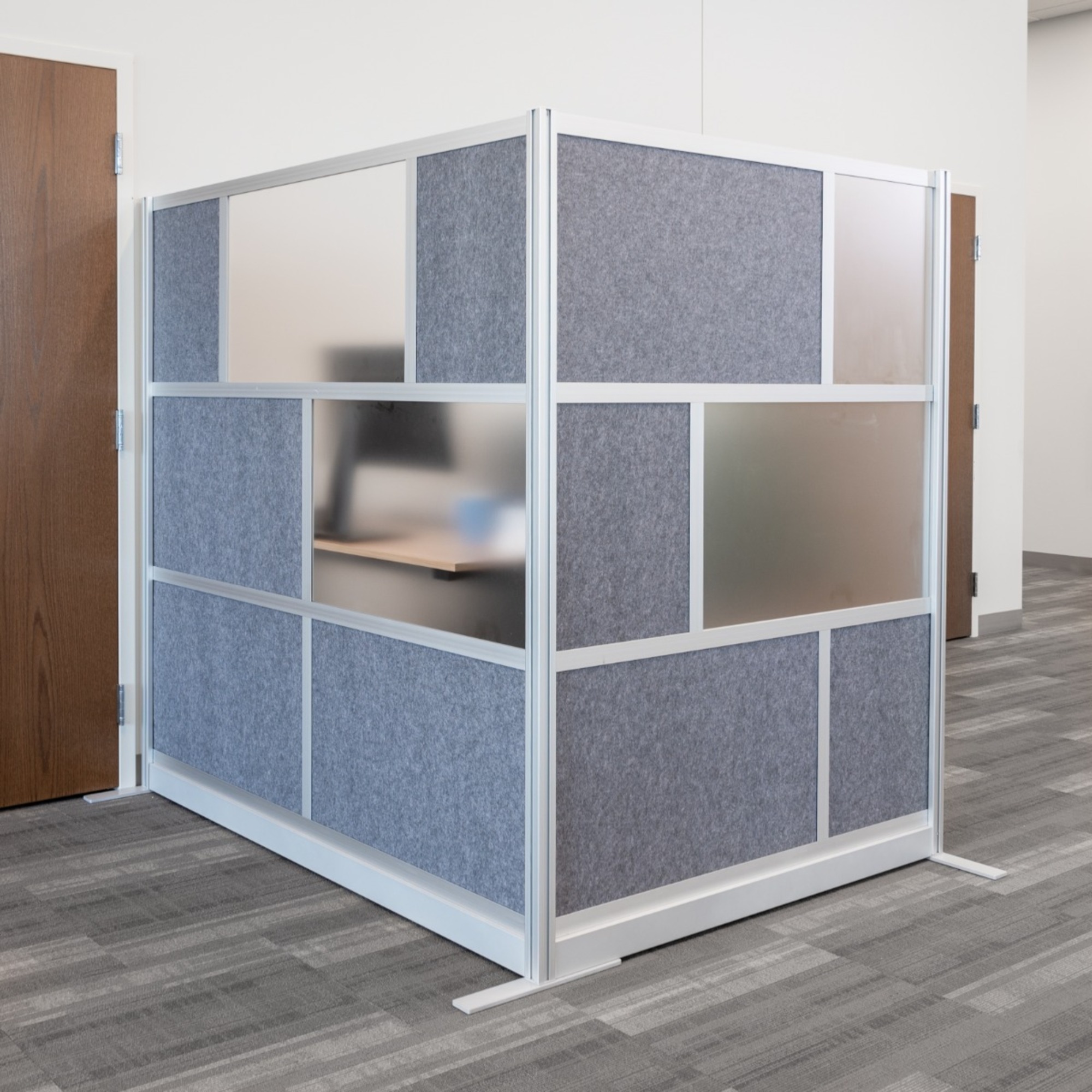 Luxor Modular Room Divider Add-On - 53in. x 70in., Aluminum, Sound-Absorbent, Frosted Acrylic, Model# MW-5370-XFCG